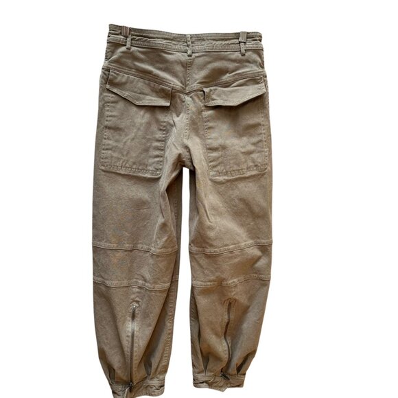Zara Surplus Khaki Cargo Pants Zipper Cuffs Pockets Relaxed Fit Outdoor Boho SM - Picture 5 of 8